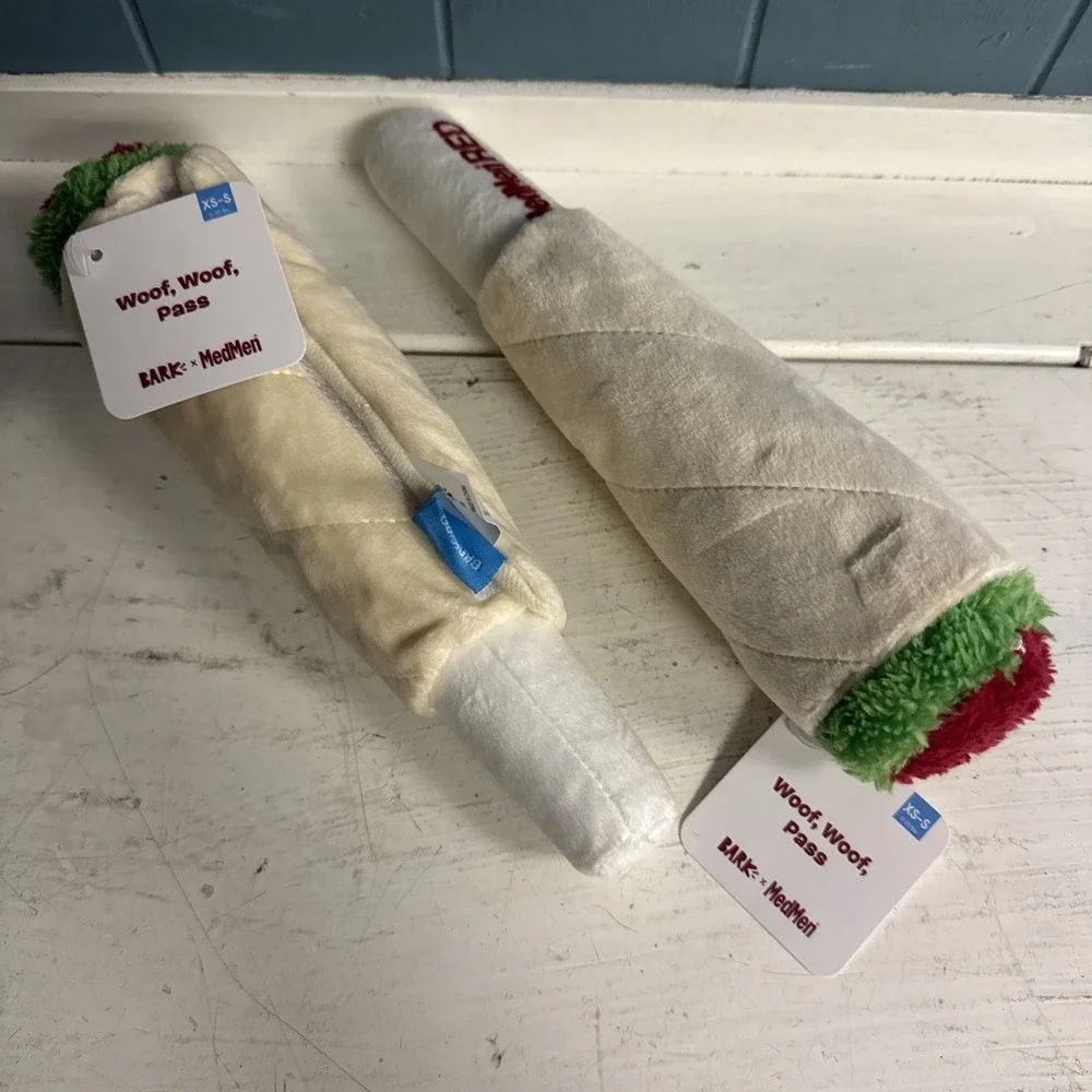 Lot Of 2 Bark Box Dog Toy 420 MedMen Woof Woof Pass Weed/joint Theme‎ XS/S